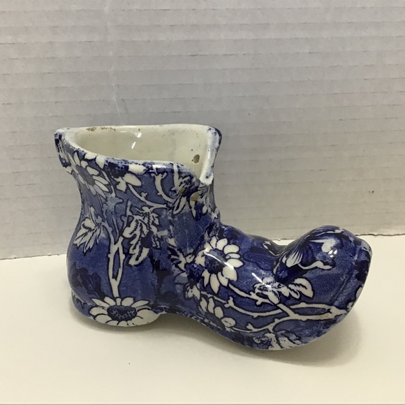 Vintage James Kent Old Foley Cobalt Blue Transferware Boot with Flower Design - Picture 1 of 7